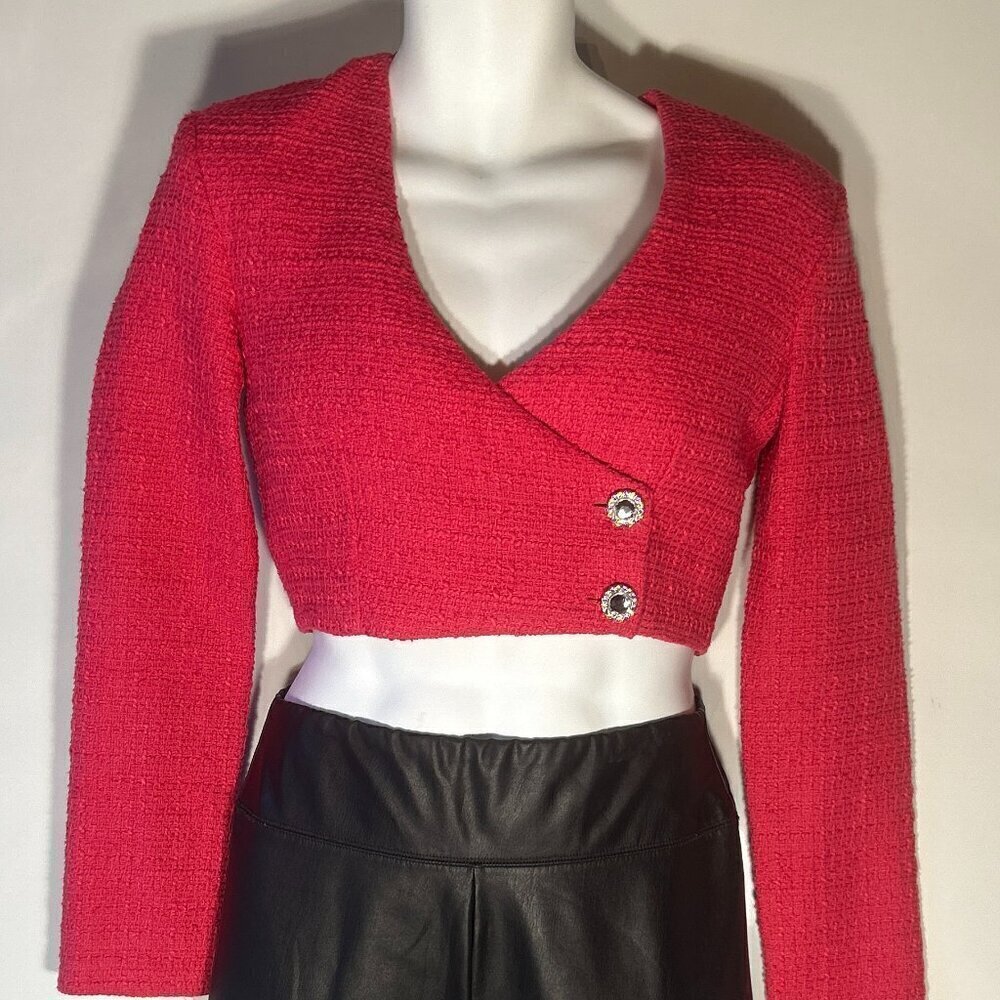 Zara SZ M Hot Pink cropped jacket retro modern Y2K Parisian Mobwife Croquette